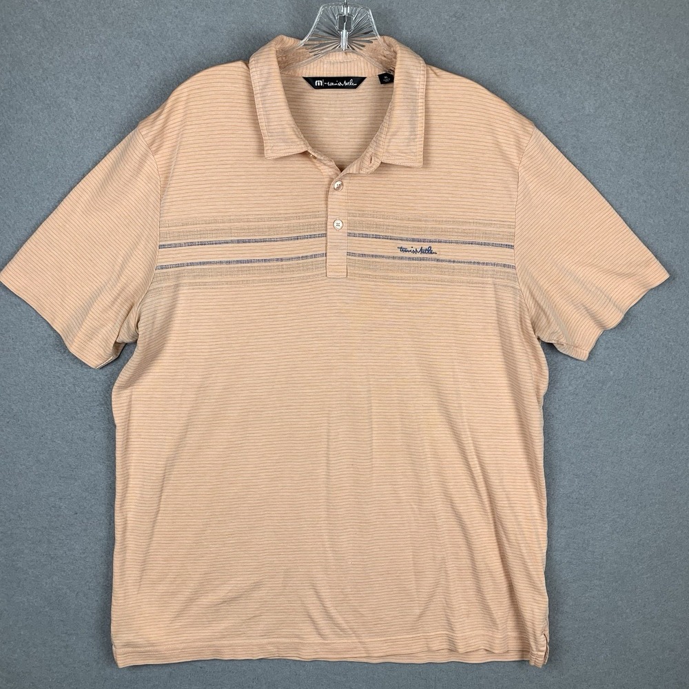 Travis Matthew Polo Shirt Orange Striped Golf Performance Stretch Mens‎ XL